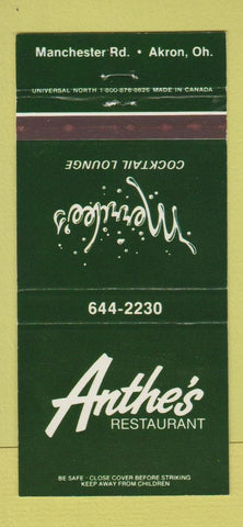 Matchbook Cover - Anthe's Restaurant Akron OH 30 Strike