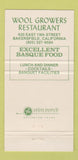 Matchbook Cover - Wool Growers Restaurant Bakersfield CA 30 Strike