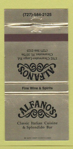 Matchbook Cover - Alfano's Italian Clearwater FL 30 Strike