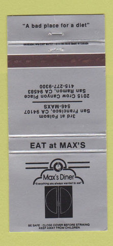 Matchbook Cover - Max's Diner San Ramon San Francisco CA 30 Strike