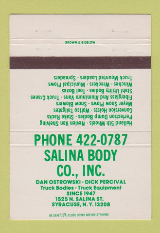 Matchbook Cover - Salina Body Company Syracuse NY 40 Strike