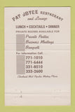 Matchbook Cover - Pat Joyce Restaurant Cleveland OH 40 Strike