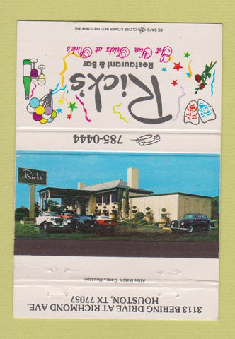 Matchbook Cover - Rick's Restaurant Bar Houston TX 40 Strike