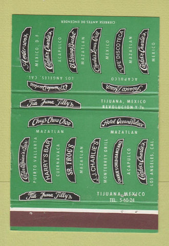 Matchbook Cover - Tabasco Beach Acapulco Tijuana Mexico Mazatlan 40 Strike