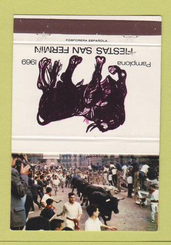 Matchbook Cover - Pamplona Spain 1969 Running Bulls Fiestas San Fermin 40 Strike