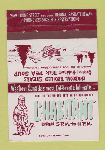 Matchbook Cover - L'HAbitant Regina SK WEAR 40 Strike