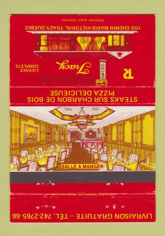 Matchbook Cover - Restaurant Tracy QC 40 Strike