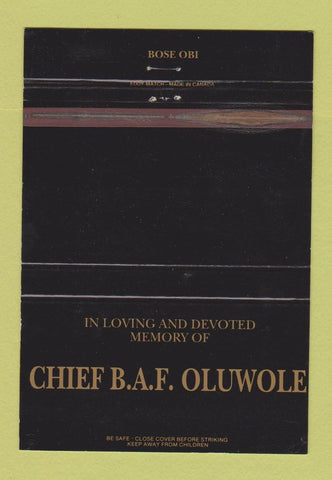 Matchbook Cover - Chief BAF Oluwole 40 Strike