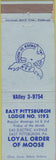Matchbook Cover - Matchbook Cover Moose Lodge East Pittsburgh PA
