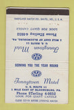 Matchbook Cover - Tennytown Motel Bloomsburg PA 40 Strike