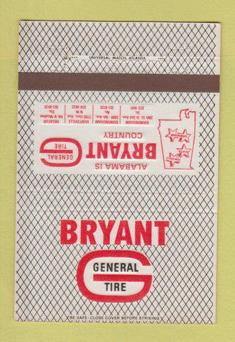 Matchbook Cover - Bryant General Tire Birmingham Huntsville Decatur AL 40 Strike