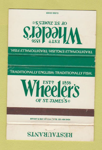 Matchbook Cover - Wheeler's Fish Restaurant London UK England CHAIN 40 Strike