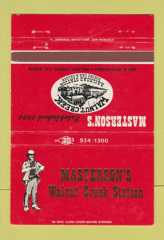 Matchbook Cover - Masterson's Walnut Creek Station CA 40 Strike