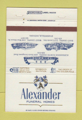 Matchbook Cover - Alexander Funeral Homes Evansville IN 40 Strike