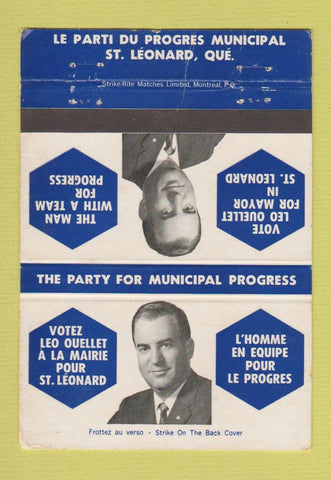 Matchbook Cover - Leo Ouellett Mayor Election St Leonard QC WEAR 40 Strike