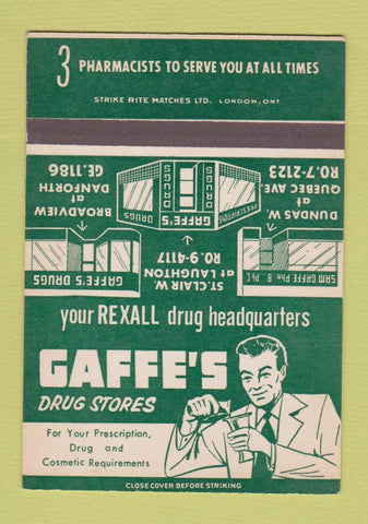 Matchbook Cover - Caffe's Drug Stores Toronto ON ice cream SAMPLE 40 Strike