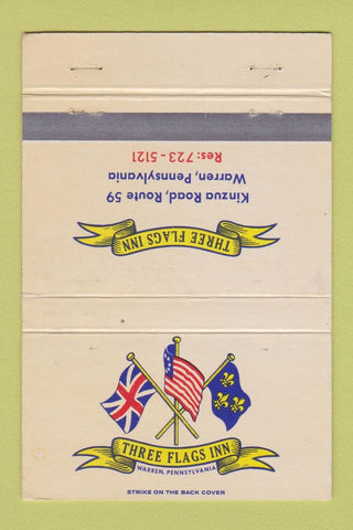 Matchbook Cover - Three Flags Inn Warren PA 40 Strike