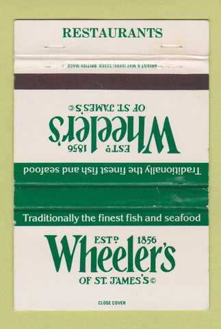 Matchbook Cover - Wheeler's Fish Restaurant London UK England WEAR 40 Strike