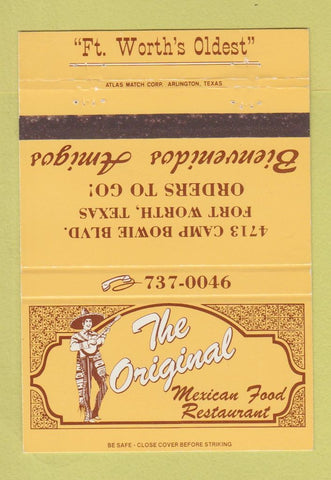 Matchbook Cover - Original Mexican Food Restaurant Fort Worth TX 40 Strike
