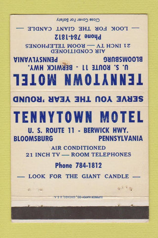 Matchbook Cover - Tennytown Motel Bloomsburg PA WEAR 40 Strike