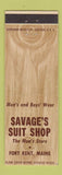 Matchbook Cover - Savage's Men's Suits Fort Kent ME
