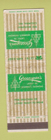 Matchbook Cover - Greenspon's Women's Clothes Columbia MO