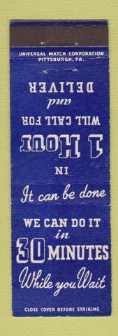 Matchbook Cover - 30 Minute Cleaners Pittsburgh PA