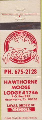 Matchbook Cover - Matchbook Cover Moose Lodge Hawthorne CA