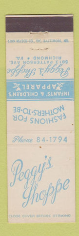 Matchbook Cover - Peggy's Shoppe Richmond VA maternity clothes