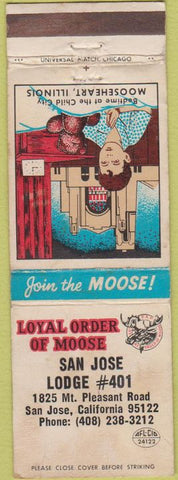 Matchbook Cover - Matchbook Cover Moose Lodge San Jose CA WORN