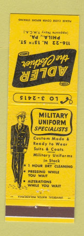Matchbook Cover - Adler Men's Clothes Uniforms Philadelphia PA