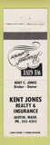 Matchbook Cover - Kent Jones Real Estate Insurance Asotin WA