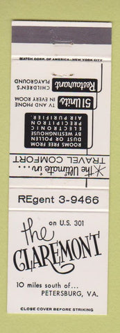 Matchbook Cover - The Claremont Petersburg VA