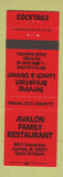 Matchbook Cover - Avalon Family Restaurant Gurnee IL