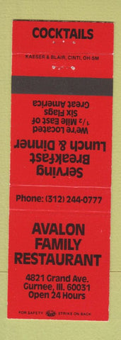 Matchbook Cover - Avalon Family Restaurant Gurnee IL