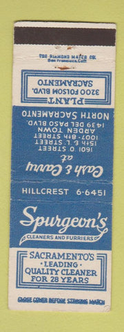 Matchbook Cover - Spurgeon's Cleaners Furriers Sacramento CA