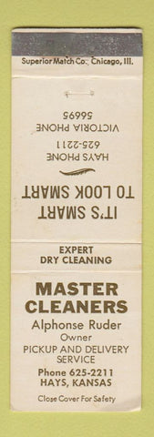 Matchbook Cover - Master Cleaners Hays KS Alphonse Ruder WEAR
