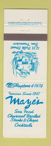 Matchbook Cover - Maye's Seafood San Francisco CA