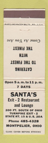 Matchbook Cover - Santa's Restaurant Montpelier OH