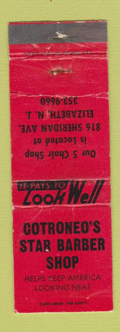 Matchbook Cover - Cotroneo's Star Barber Shop Elizabeth NJ WORN