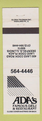 Matchbook Cover - Ada's Deli Restaurant Deerfield IL