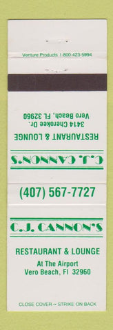 Matchbook Cover - CJ Cannon's Restaurant Vero Beach FL