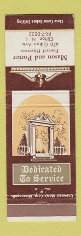 Matchbook Cover - Mason and Porter Funeral Home Clifton NJ