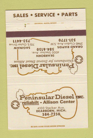 Matchbook Cover - Peninsular Diesel Saginaw Grand Rapids Dearborn MI 40 Strike