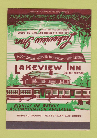 Matchbook Cover - Lakeview Inn North Bay ON SAMPLE 40 Strike