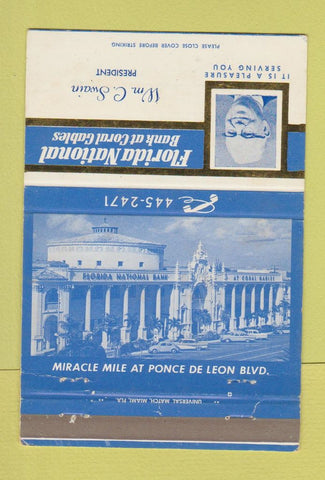 Matchbook Cover - Florida National Bank Coral Gables FL Wm Swain 40 Strike