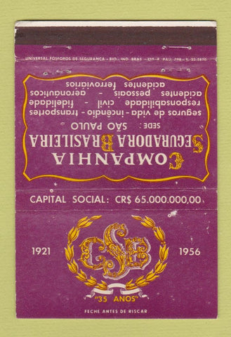 Matchbook Cover - Companhia Seguradora Sao Paulo Brazil 1956 40 Strike