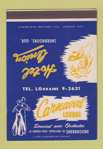 Matchbook Cover - Carnaval Lounge Sherbrooke QC SAMPLE 40 Strike