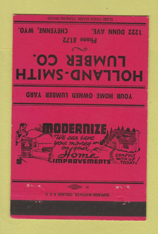 Matchbook Cover - Holland Smith Lumber Cheyenne WY RED 40 Strike