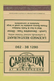 Matchbook Cover - The Carrington Bungedore Australia SAMPLE 40 Strike